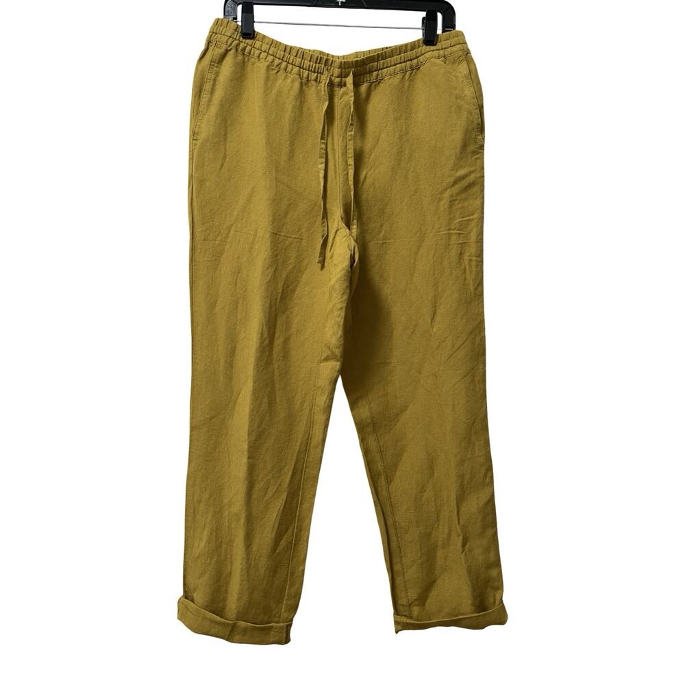 J Jill Womens Linen Blend Drawstring Ankle Pants Size S Mustard Coastal Vacay